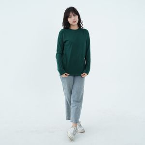 Kaos Polos Wanita Oneck Lengan Panjang Bahan Katun Combed 30s Warna Forest Green