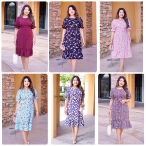 เดรสผ้าไหมอิตาลี ทรงสุภาพ สาวอวบ เดรสไซค์ใหญ่