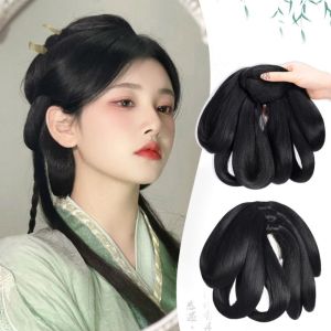 SWEET TIM 1/3/4pcs สไตล์จีนจีน วิกคอสเพลย์ Hanfu ไฟเบอร์ทนความร้อน โบราณโบราณ วิก Hanfu แบบดั้งเดิม วินเทจ ขนปุยฟู วิกผมย้อนยุค ผู้หญิง/เด็กผู้หญิง