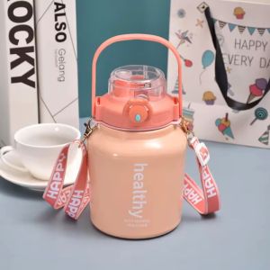 TTO กระบอกเก็บเย็น ความจุขนาดใหญ่1000MLแก้วเก็บความเย็น กระติ๊กน้ำพกพา กระติกน้ำไป รร กระติ๊กน้ำ มีฟาง เก็บร้อน เย็นได้12-24H hand + shoulder strap