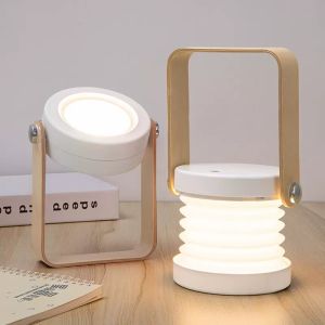 Creative wooden handle foldable LED night light portable touch sensor dimming bedroom bedside reading portable lantern outdoor camping night light