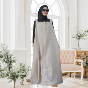 Overall Wanita Dewasa GHEA LINEN Jumpsuit Rok Panjang Hijab Saku Depan Baju Kodok Cewe Kekinian