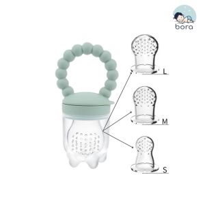 Túi nhai ăn dặm silicon chống hóc cho bé núm nhai ăn dặm gặm nướu mềm tập ăn trái cây 3 núm 3 size