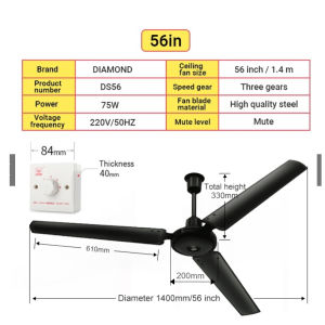Heavy Duty Ceiling Fan Strong Wind Industrial Wall Fan with Controller Steel Standard Ceiling Fan Inverter