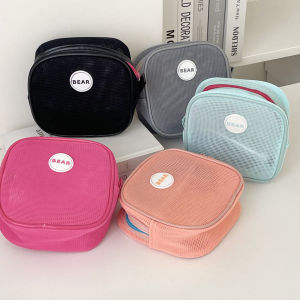 Nylon Mesh Storage Bag with Zipper Toiletry Cosmetics Bag Lightweight Portable for Travel Beach