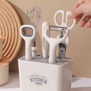 6Pcs/set Cooking Knife Sets with Storage Box Stainless Steel Chef Knife Bread Knife Cleaver Scissors