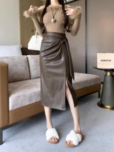 AMMIN สายรัดเอวแบบ R ดึงออกได้กระโปรงพียูสวยหรูสไตล์เกาหลีหญิงยาวปานกลางมีความยาวปานกลางสำหรับฤดูใบไม้ผลิ/ฤดูร้อน