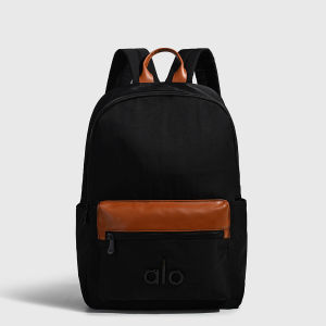 ALO Spliced Leather Backpack Nylon Large Capacity Laptop Backpack Embossed Logo Casual Daypack Yoga Travel School Rucksack