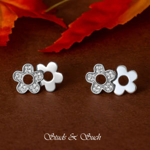 [Studs & Such] 925 Silver Shining Peach Flowers Stud Earrings With Cubic Zirconia