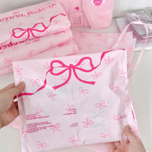 YAFEN 10Pcs Pink Plastic Courier Bags Bow Knot Printed Express Envelope Clothing Packing Shipping Envelopes Self Adhesive Mailing Bag