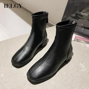 IELGY womens plus size british style soft leather mid heel martin boots