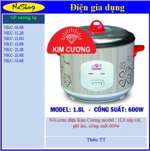 NaShop - Nồi cơm điện Kim Cương 1.8 lít (1L8 1.8L) nấp vun rời (DGD Điện gia dụng)