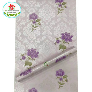 BHW Wallpaper Purple Flower on Pink Bottom Quality Self Adhesive Waterproof PVC Wall Sticker Decor Decoration Paper Design For Closet Cabinet Door Table Furniture Home Office Living Room Bedroom Toilet Bathroom Restaurant Background K20