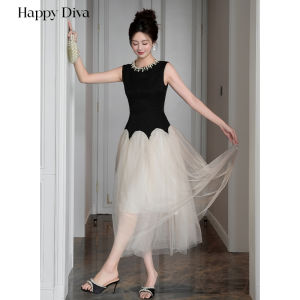 Happy Diva váy đầm tulle váy công chúa váy đầm đen váy đầm cổ ngọc trai váy đầm không tay váy đầm tôn eo mảnh 9010