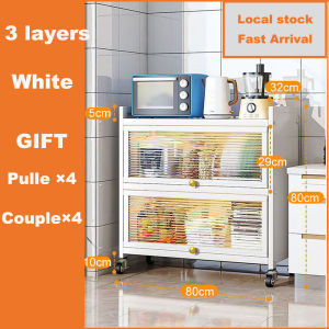 Rak Kabinet Dapur Carbon Steel Kitchen Storage Cabinet Microwave Shelves with Doors and Wheels Multi-Level Cabinets