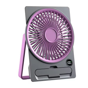 Kipas Angin Dekstop Stand Portable Mini USB 2400mah / Kipas Meja Lipat 180° LED Display 5 Speed