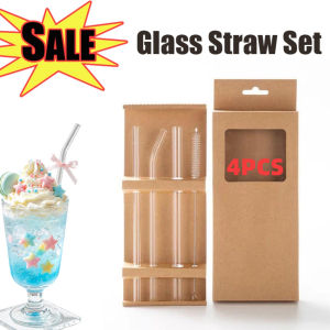 4PCS Set Glass Straws Reusable Healthy Eco Straws For Milkshakes Frozen Drinks Smoothies Bubble Tea
