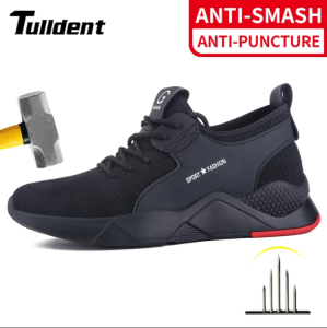 Tulldent Safety Shoes Mens Anti-smashing Anti-piercing Steel Toe Cap Work Shoes Breathable Mesh Sport Snekers Safety Protective Shoes Fashion