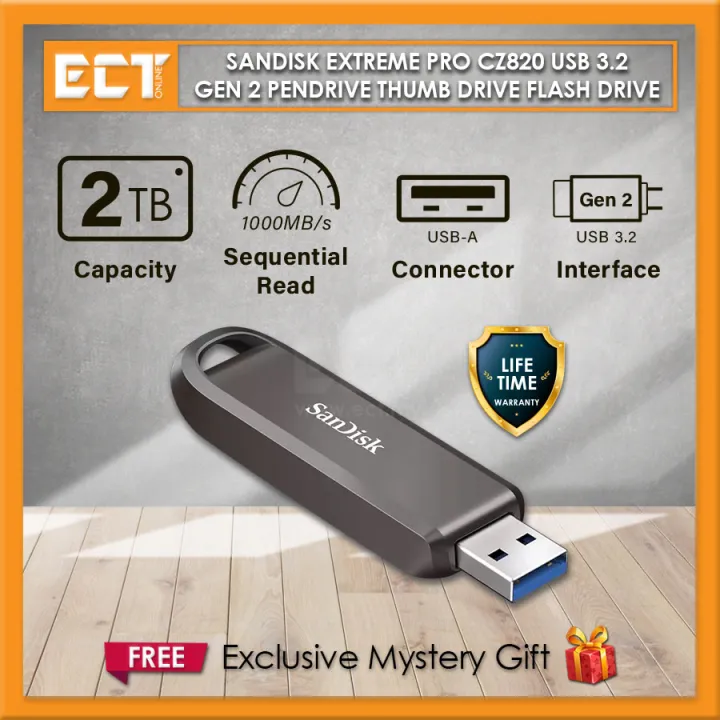 Sandisk Extreme Pro CZ820 256GB / 512GB / 1TB / 2TB USB 3.2 Gen 2 Pendrive Thumb Drive Flash Drive