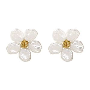 MUQZI Ear Studs Pearl Earrings Retro Trendy Irregular Earrings Romantic Gold Flower Earrings Studs