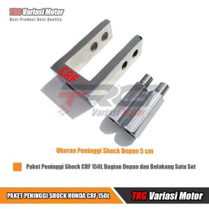 Peninggi Shock Depan CRF dan Peninggi Shock Belakang CRF Satu Paket TRG Bahan Besi Berkualitas Varian Warna Silver Chrome