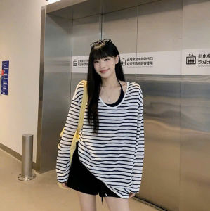 MK_ Set đồ nữ style basic Hàn Quốc outfit đi dạo cuối tuần đồ đi biển set 3 món dễ mix gồm áo trong kèm áo tay dài sọc ngang mix quần ngắn