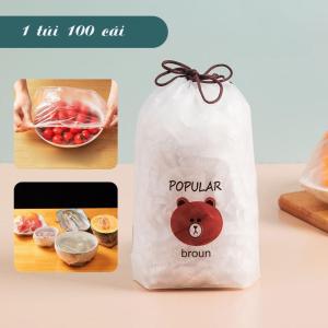 Sét 100 Màng Bọc Thực Phẩm Có Chun Co Dãn Tái Sử Dụng Được Kèm Túi Gấu Hàng Loại Dày