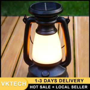 Vintage LED Camping Lantern with Type-C USB and Solar Charging Waterproof Large Battery for Outdoor Activities