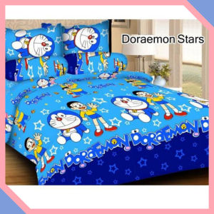 sarung kasur busa resleting motif Doraemon printing dispers