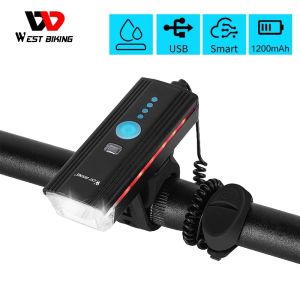 WEST BIKING 300LM Bike Light Flashlight With Horn USB Chargeable Bicycle Front Light Waterproof Lamp Cycling Light Bike Accessories