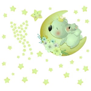 SKJK Không mùi Tự dính Có thể tháo rời Gấu Trang trí phòng trẻ em Tự làm Nhãn dán huỳnh quang TƯỜNG nền Dễ chà Dễ thương Voi Hình Nền Nhãn dán tường Miếng dán phát sáng Đề can ngôi sao đèn ngủ