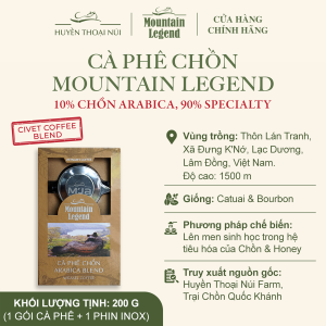 Cà Phê Chồn Cao Cấp Mountain Legend - 10% Real Civet Arabica & 90% Selected Beans Specialty Coffee - Hộp 200gr Tặng Phin