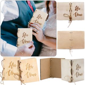 ROLL 2PCS/Set Handmade Bride Groom Engagement Marriage Vows Booklets Wood Photography Props Wedding Decoration Her and His Vows