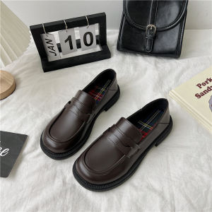 Ielgy Giày da của phụ nữ Phong Cách Anh Quốc Đen Slip-on Giày lười phẳng Nhật Bản JK