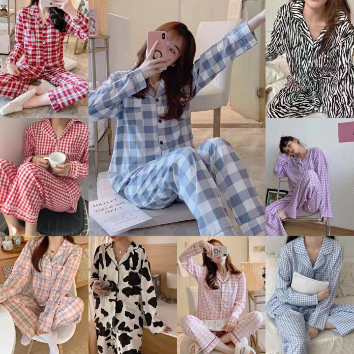 พร้อมส่ง 🌻 ชุดนอนลายน่ารัก 🌻 ชุดนอนผู้หญิง ชุดนอนแขนยาวขายาว ชุดนอนผ้า ...