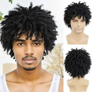 LEKGAVD Heat Resistant Short Dreadlock Wig Wig Dreads Synthetic Afro Faux Dreads Wig Rock Curly Locs Crochet Braided Wig for Black Men