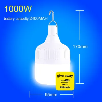 หลอดไฟแบบพกพา ไฟฉุกเฉิน LED Bulbซุปเปอร์สว่าง 1000W 2000W 3000W ไร้สาย ชาร์จไฟผ่านUSB ของแท้ IPX7 แท้⚡ไฟฉุกเฉิน (แบบชาร์จไฟได้) หลอดไฟ พกพา 3 โหมด Highlight Flash Lowlight