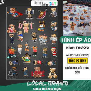 [Sticker ủi nhiệt Premium] - Hình Gấu Teddy Bear 3D G10 khổ A4
