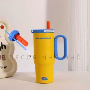 B003 Ly Giữ Nhiệt 750ml Inox 316 Màu Pastel Có Quai Cầm Ống Hút Kèm Charm Hoa Cốc Giữ Nhiệt Nóng Lạnh Hottrend