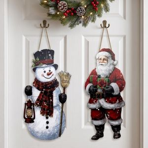 SEKINEW Santa Claus Ornament Door Hanging Sign Snowman Wooden Xmas Decorative Board Home Decor Festival Plaque Wall Decoration Door