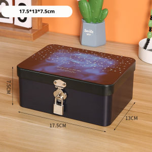 Retro Có Khóa Sắt Hộp Bảo Quản Máy Tính Để Bàn Công Suất Lớn Hộp Sắt Họ Trang Sức ID Hộp