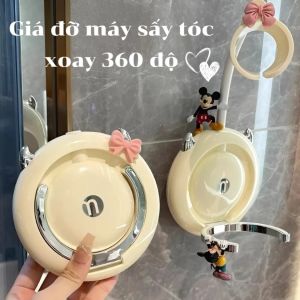 Giá Đỡ Máy Sấy Tóc Dán Tường Xoay 360° – Gắn Tay Đỡ Rảnh Tay Decor Dễ Thương Nhựa ABS Bền Đẹp