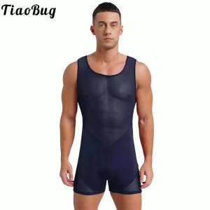 [Manxiang]Mens  Sport Tight Jumpsuit Breathable Swimsuit Bodysuit Sleeveless Quick-dry Mesh Rompers for Bodybuilding Fitness Yoga