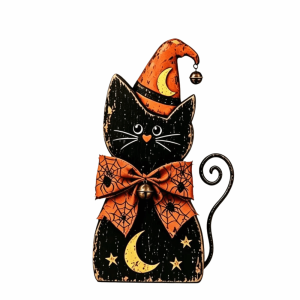 SKJK Vintage Witch Cat Decor Rustic Double Side Wooden Halloween Figurine Halloween Centerpiece Farmhouse Decoration Mantel Decor