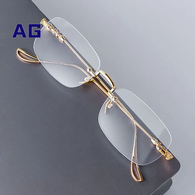 A-G Rimless Fashion Eye Glasses for Men Aesthetic Korean Style Anti  Radiation Anti Blue Light Optical Replace Lens with Grade Square Ultra  Light