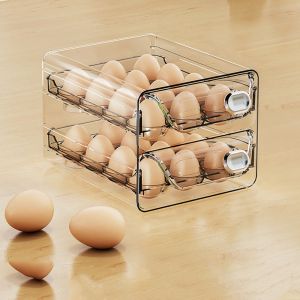 KECTTIO Double Layer Egg Storage Box Transparent Clear Plastic Egg Container Multifunctional Large Capacity Egg Holder Refrigerator