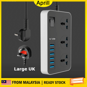 【delivery today】Socket Plug 6 USB Port 3 Universal Power Strip Extension Plug Power Socket Electric Sockets Elektrik Soket Extension Cords Power Socket (3.4A) Fast Charging 6 USB Extension 3 Socket Plug Ports & 2M Cable Power Strip Black