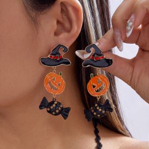 YOUSHI TOP Crystal Halloween Earrings Rhinestone Zircon Pumpkin Ear Studs Exquisite Gothic Witch Hat Dangle Earrings All Saints Day