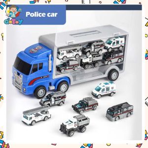3 Types Large Container Truck Toys Police Car Toys Engineering Fire Truck Toy Big Size Truck Portable Storage Model Set Box Car Toys Gift For Kids