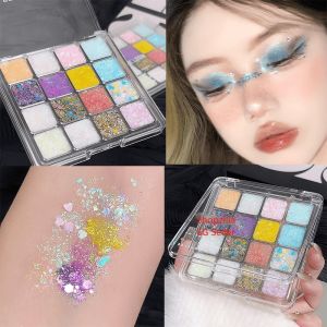 SG Stock 16 Colors Gel Sequin Eyeshadow Palette Shiny Sparkling Shimmer Pigmented Glitter Party Performance Stage Makeup